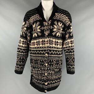 RALPH LAUREN Size L Black Cream Wool Silk Snowflake Cardigan